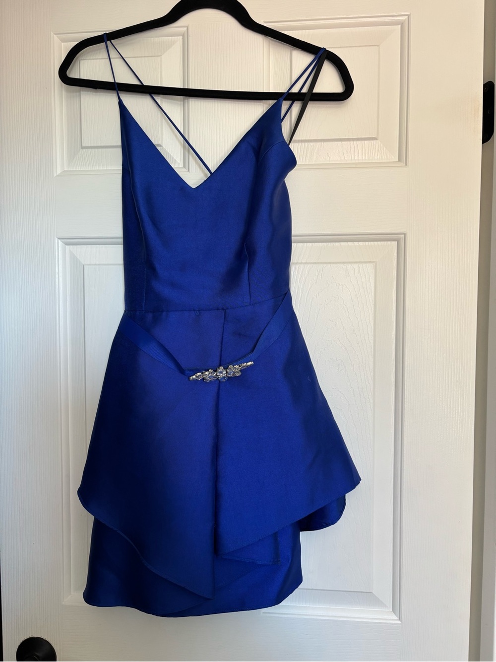 Windsor Royal Blue Spaghetti Strap Mini Dress with Embellished Waist
